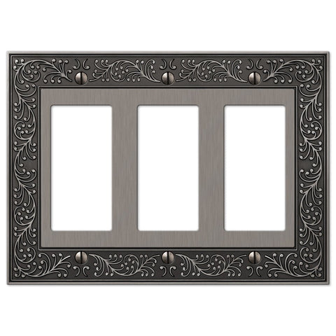 English Garden Antique Nickel Cast - 3 Rocker Wallplate - Wallplate Warehouse 43RRRAN 070686567562 3 Rocker