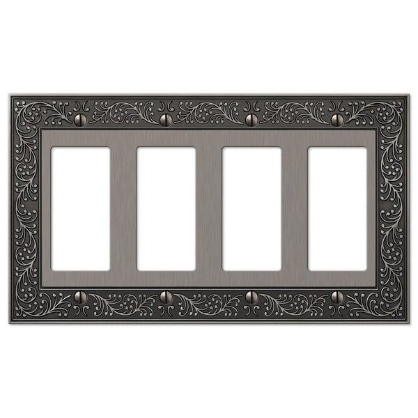 English Garden Antique Nickel Cast - 4 Rocker Wallplate - Wallplate Warehouse 43R4AN 070686567586 4 Rocker