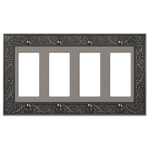English Garden Antique Nickel Cast - 4 Rocker Wallplate - Wallplate Warehouse 43R4AN 070686567586 4 Rocker