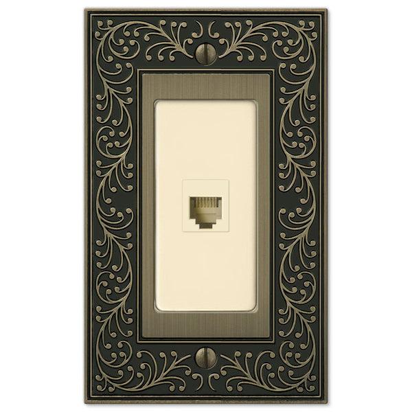 English Garden Brushed Brass Cast - 1 Phone Jack Wallplate - Wallplate Warehouse 43PHBB 070686580950 Phone Jacks