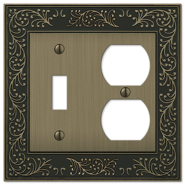 English Garden Brushed Brass Cast - 1 Toggle / 1 Duplex Wallplate - Wallplate Warehouse 43TDBB 070686574935 1 Toggle / 1 Duplex