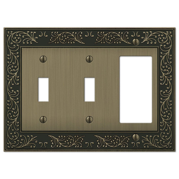English Garden Brushed Brass Cast - 2 Toggle / 1 Rocker Wallplate - Wallplate Warehouse 43TTRBB 070686575000 2 Toggle / 1 Rocker