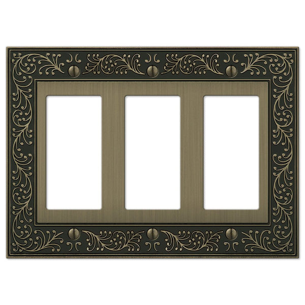 English Garden Brushed Brass Cast - 3 Rocker Wallplate - Wallplate Warehouse 43RRRBB 070686574973 3 Rocker