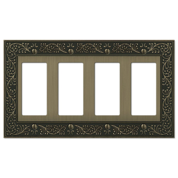 English Garden Brushed Brass Cast - 4 Rocker Wallplate - Wallplate Warehouse 43R4BB 070686575024 4 Rocker