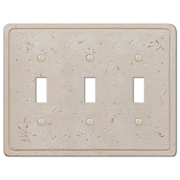 Faux Stone Cream Resin - 3 Toggle Wallplate - Wallplate Warehouse 8347TTT 070686578650 3 Toggle
