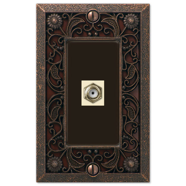 Filigree Aged Bronze Cast - 1 Cable Jack Wallplate - Wallplate Warehouse 65CXDB 070686581254 Cable Jacks