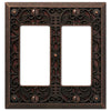 Filigree Aged Bronze Cast - 2 Rocker Wallplate - Wallplate Warehouse 65RRDB 070686574034 2 Rocker