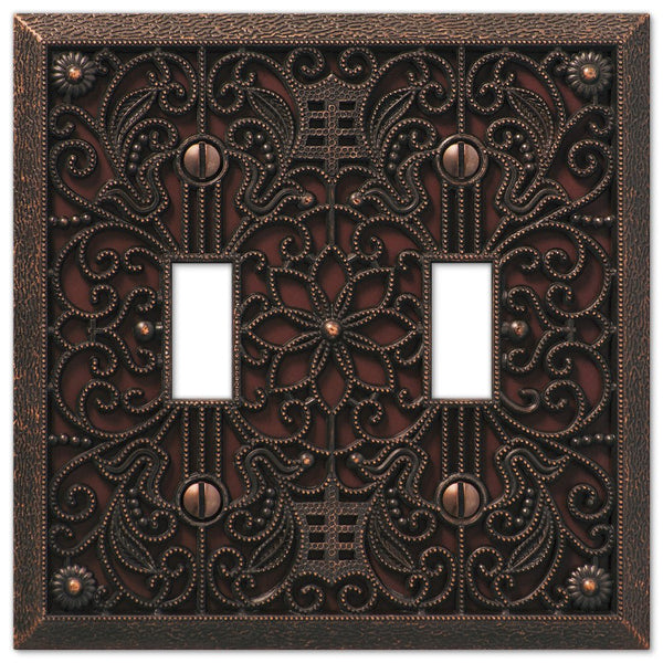 Filigree Aged Bronze Cast - 2 Toggle Wallplate - Wallplate Warehouse 65TTDB 070686574027 2 Toggle