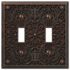 Filigree Aged Bronze Cast - 2 Toggle Wallplate - Wallplate Warehouse 65TTDB 070686574027 2 Toggle