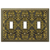Filigree Antique Brass Cast - 3 Toggle Wallplate - Wallplate Warehouse 65TTTAB 070686167809 3 Toggle