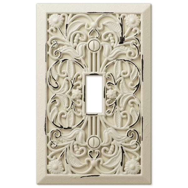 Filigree Antique White Cast - 1 Toggle Wallplate - Wallplate Warehouse 65TAW 070686573952 1 Toggle