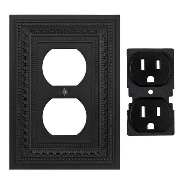 Filigree Border Matte Black Cast - 1 Duplex Wallplate - Wallplate Warehouse 83DCMB - B 070686015155 1 Duplex