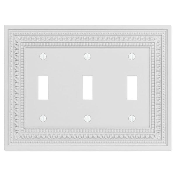 Filigree Border Matte White Cast - 3 Toggle Wallplate - Wallplate Warehouse 83TTTMW - B 070686015216 3 Toggle