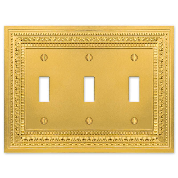 Filigree Border Satin Gold Cast - 3 Toggle Wallplate - Wallplate Warehouse 83TTTSG - B 070686015070 3 Toggle