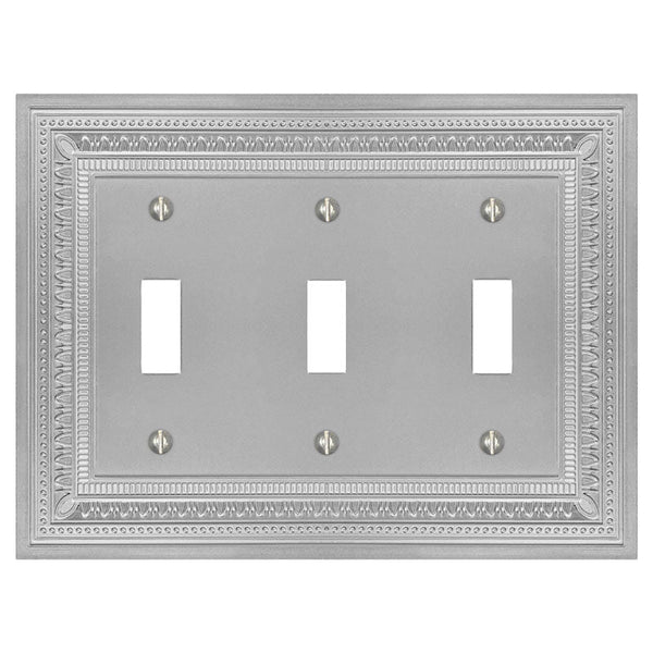 Filigree Border Satin Nickel Cast - 3 Toggle Wallplate - Wallplate Warehouse 83TTTN - B 070686015285 3 Toggle
