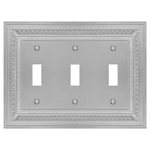 Filigree Border Satin Nickel Cast - 3 Toggle Wallplate - Wallplate Warehouse 83TTTN - B 070686015285 3 Toggle