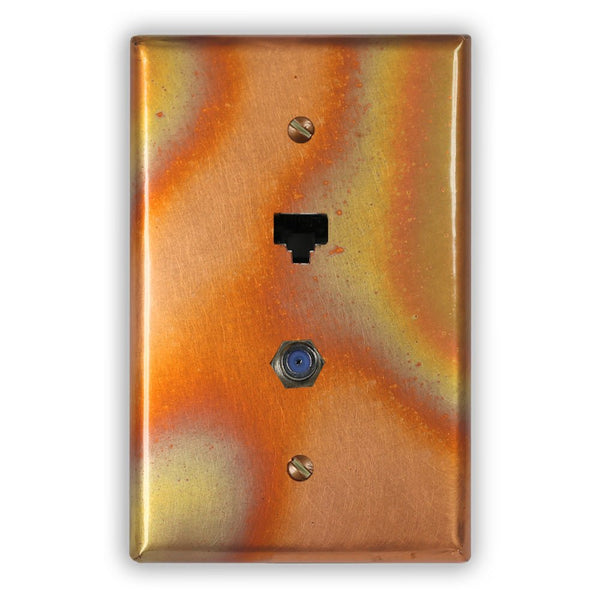 Flamed Copper - 1 Data Jack / 1 Cable Jack Wallplate - Wallplate Warehouse FLAMCOP1DJ1CJ 819332022877