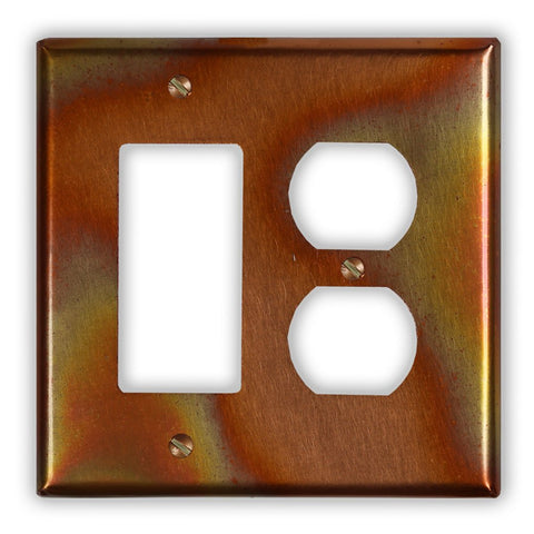 Flamed Copper - 1 Rocker / 1 Duplex Wallplate - Wallplate Warehouse FLAMCOP1R1D 819332022761 1 Rocker / 1 Duplex