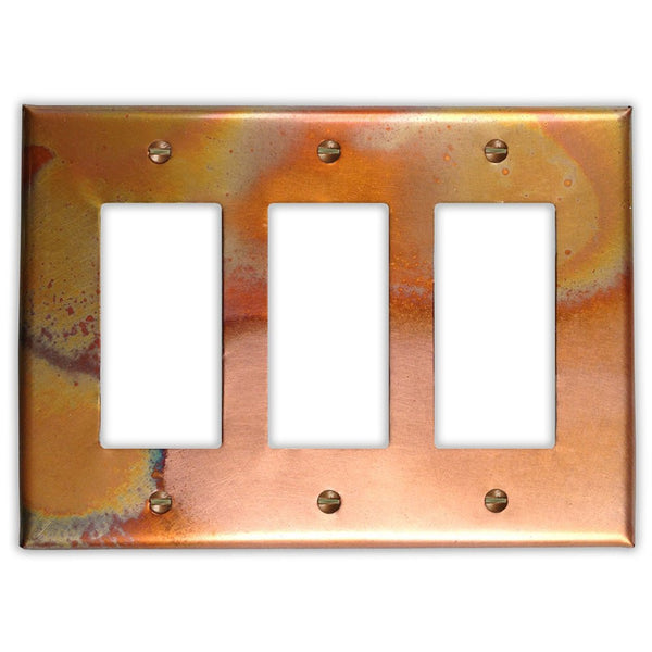 Flamed Copper - 3 Rocker Wallplate - Wallplate Warehouse FLAMCOP3R 819332022716 3 Rocker