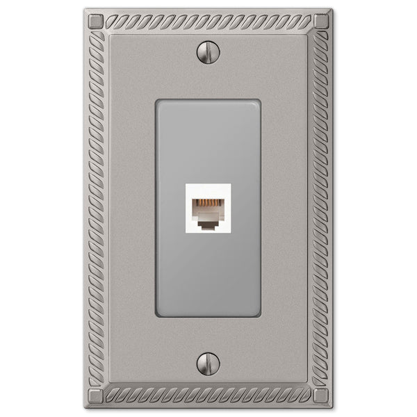 Georgian Satin Nickel Cast - 1 Phone Jack Wallplate - Wallplate Warehouse 54PHN 070686581131 Phone Jacks