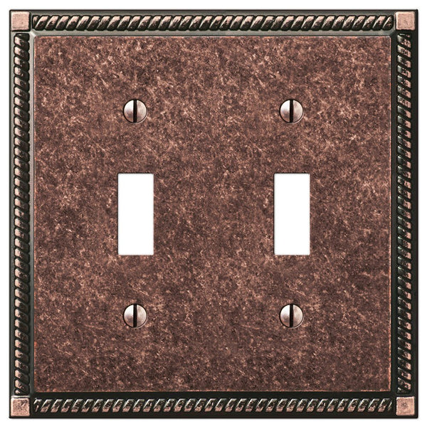 Georgian Tumbled Aged Bronze Cast - 2 Toggle Wallplate - Wallplate Warehouse 54TTAZ 070686559413 2 Toggle