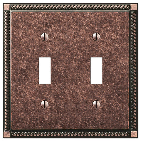 Georgian Tumbled Aged Bronze Cast - 2 Toggle Wallplate - Wallplate Warehouse 54TTAZ 070686559413 2 Toggle