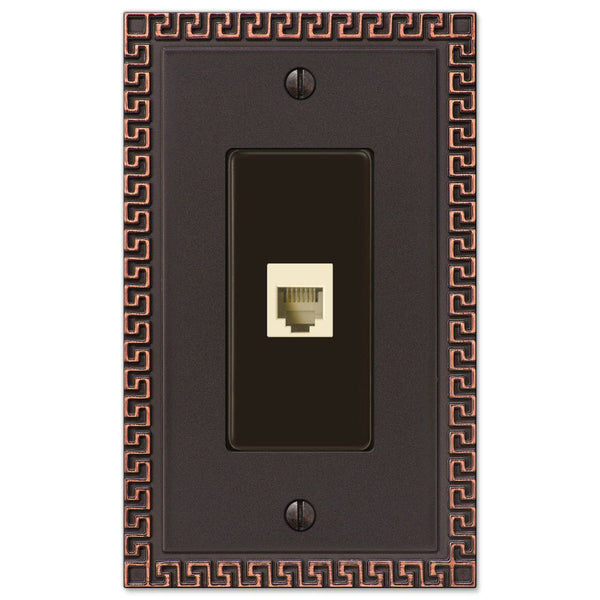 Greek Key Aged Bronze Cast - 1 Phone Jack Wallplate - Wallplate Warehouse 42PHDB 070686580882 Phone Jacks