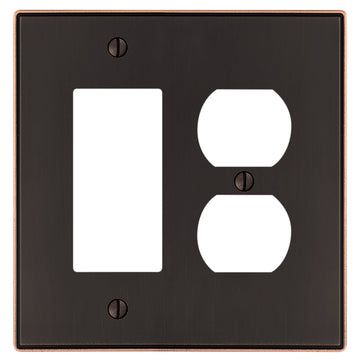 Halle Aged Bronze Cast - 1 Rocker / 1 Duplex Wallplate - Wallplate Warehouse 70RDDB - B 070686020548 1 Rocker / 1 Duplex