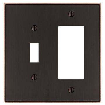 Halle Aged Bronze Cast - 1 Toggle / 1 Rocker Wallplate - Wallplate Warehouse 70TRDB 070686001639 1 Toggle / 1 Rocker