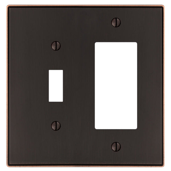 Halle Aged Bronze Cast - 1 Toggle / 1 Rocker Wallplate - Wallplate Warehouse 70TRDB 070686001639 1 Toggle / 1 Rocker