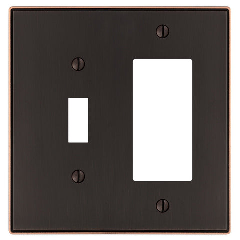 Halle Aged Bronze Cast - 1 Toggle / 1 Rocker Wallplate - Wallplate Warehouse 70TRDB 070686001639 1 Toggle / 1 Rocker