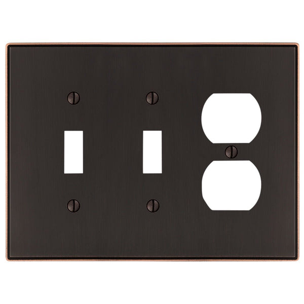 Halle Aged Bronze Cast - 2 Toggle / 1 Duplex Wallplate - Wallplate Warehouse 70TTDDB 070686001585 2 Toggle / 1 Duplex