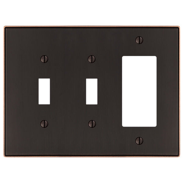Halle Aged Bronze Cast - 2 Toggle / 1 Rocker Wallplate - Wallplate Warehouse 70TTRDB 070686001646 2 Toggle / 1 Rocker