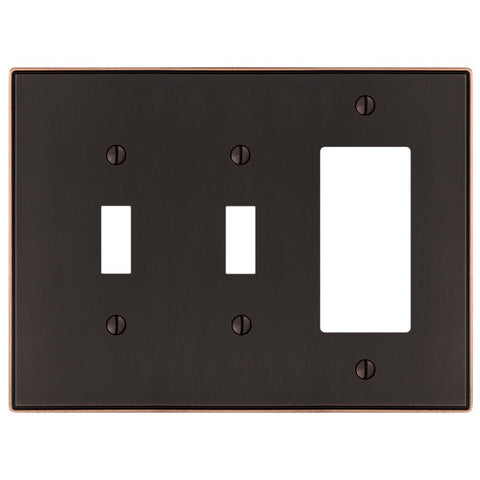 Halle Aged Bronze Cast - 2 Toggle / 1 Rocker Wallplate - Wallplate Warehouse 70TTRDB 070686001646 2 Toggle / 1 Rocker