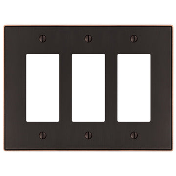 Halle Aged Bronze Cast - 3 Rocker Wallplate - Wallplate Warehouse 70RRRDB 070686001615 3 Rocker