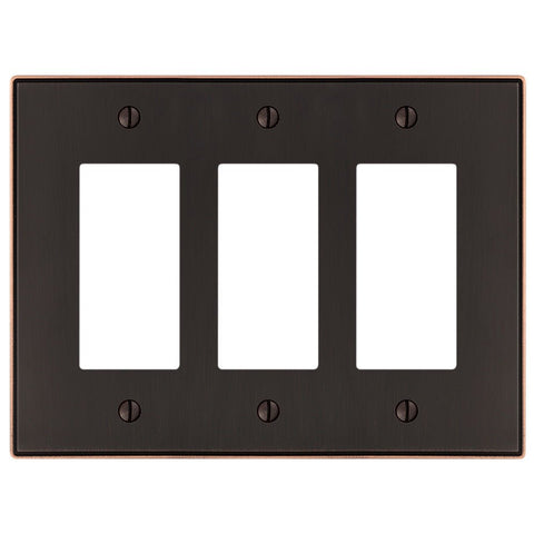 Halle Aged Bronze Cast - 3 Rocker Wallplate - Wallplate Warehouse 70RRRDB 070686001615 3 Rocker