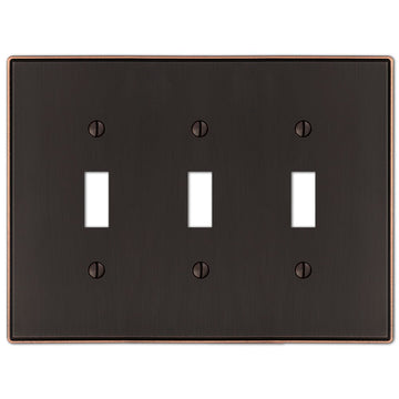 Halle Aged Bronze Cast - 3 Toggle Wallplate - Wallplate Warehouse 70TTTDB 070686001530 3 Toggle