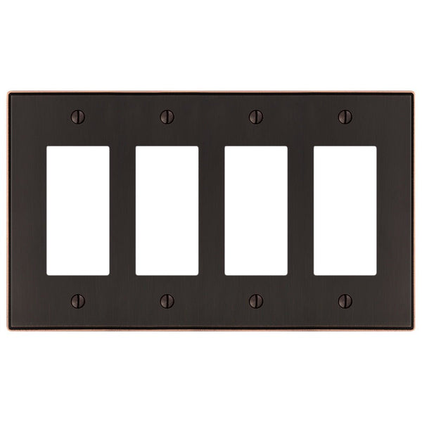Halle Aged Bronze Cast - 4 Rocker Wallplate - Wallplate Warehouse 70R4DB 070686001622 4 Rocker