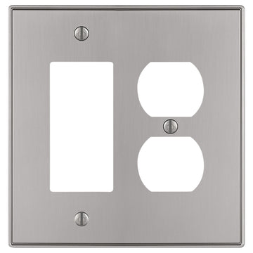 Halle Brushed Nickel Cast - 1 Rocker / 1 Duplex Wallplate - Wallplate Warehouse 70RDBN - B 070686020524 1 Rocker / 1 Duplex
