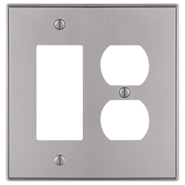 Halle Brushed Nickel Cast - 1 Rocker / 1 Duplex Wallplate - Wallplate Warehouse 70RDBN - B 070686020524 1 Rocker / 1 Duplex
