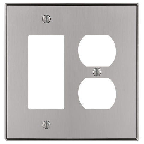 Halle Brushed Nickel Cast - 1 Rocker / 1 Duplex Wallplate - Wallplate Warehouse 70RDBN - B 070686020524 1 Rocker / 1 Duplex