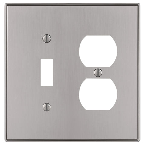 Halle Brushed Nickel Cast - 1 Toggle / 1 Duplex Wallplate - Wallplate Warehouse 70TDBN 070686001363 1 Toggle / 1 Duplex