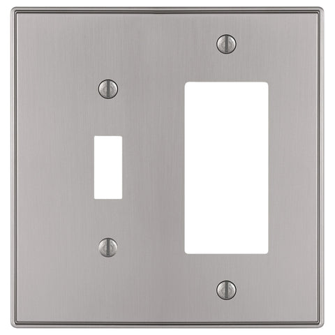 Halle Brushed Nickel Cast - 1 Toggle / 1 Rocker Wallplate - Wallplate Warehouse 70TRBN 070686001424 1 Toggle / 1 Rocker