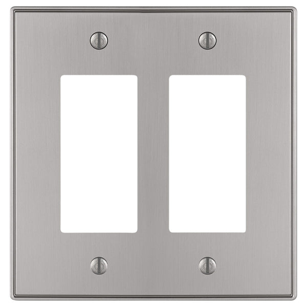 Halle Brushed Nickel Cast - 2 Rocker Wallplate - Wallplate Warehouse 70RRBN 070686001394 2 Rocker