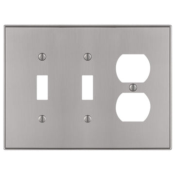 Halle Brushed Nickel Cast - 2 Toggle / 1 Duplex Wallplate - Wallplate Warehouse 70TTDBN 070686001370 2 Toggle / 1 Duplex
