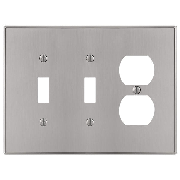 Halle Brushed Nickel Cast - 2 Toggle / 1 Duplex Wallplate - Wallplate Warehouse 70TTDBN 070686001370 2 Toggle / 1 Duplex