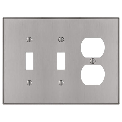 Halle Brushed Nickel Cast - 2 Toggle / 1 Duplex Wallplate - Wallplate Warehouse 70TTDBN 070686001370 2 Toggle / 1 Duplex