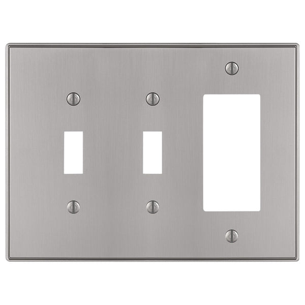 Halle Brushed Nickel Cast - 2 Toggle / 1 Rocker Wallplate - Wallplate Warehouse 70TTRBN 070686001431 2 Toggle / 1 Rocker