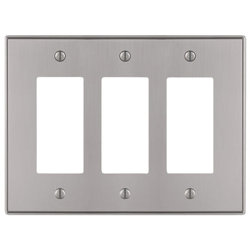 Halle Brushed Nickel Cast - 3 Rocker Wallplate - Wallplate Warehouse 70RRRBN 070686001400 3 Rocker