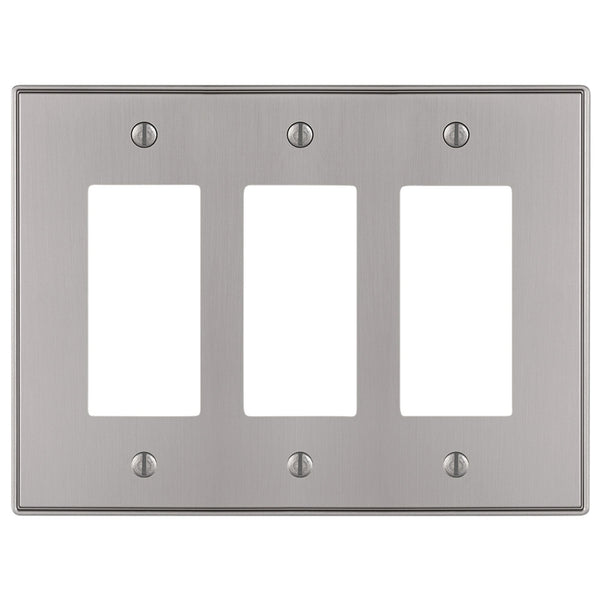 Halle Brushed Nickel Cast - 3 Rocker Wallplate - Wallplate Warehouse 70RRRBN 070686001400 3 Rocker